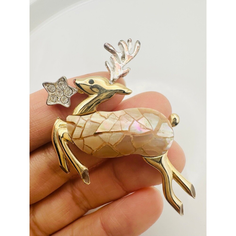 Liz Claiborne leaping reindeer lucite belly pin Brooch